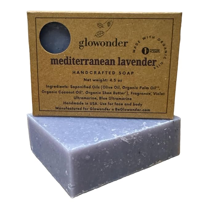 1 Pack Mediterranean Lavender Handmade Organic Bar Soap for Face and Body - Moisturizing, All-Natural, Cruelty-Free - Botanical Ingredients - Shower, Bath, Hand Soaps, Gifts - 4.5 oz