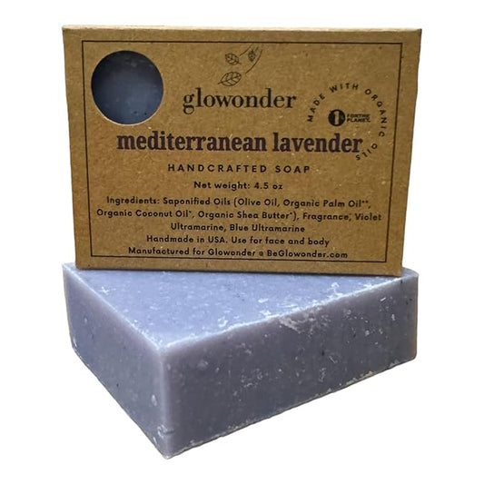 1 Pack Mediterranean Lavender Handmade Organic Bar Soap for Face and Body - Moisturizing, All-Natural, Cruelty-Free - Botanical Ingredients - Shower, Bath, Hand Soaps, Gifts - 4.5 oz