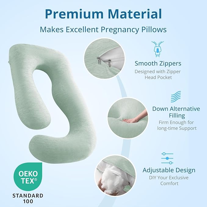 Sasttie Pregnancy Pillow Cooling, Cooling Pregnancy Pillow for Sleeping, Cooling Maternity Pillows for Pregnant Women, Pregnancy Must Haves U-Shaped Full Body Pillow with Cooling Cover, Green