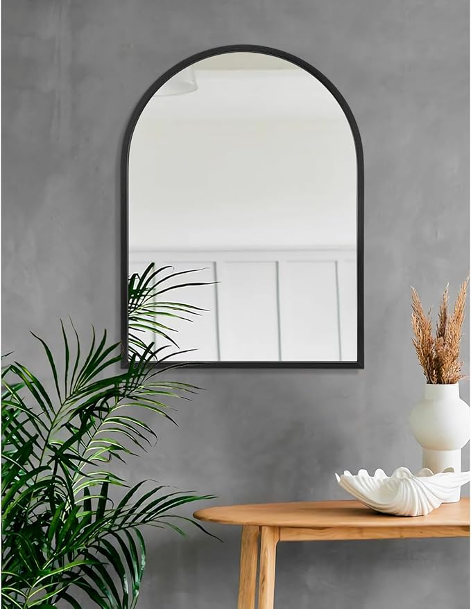 Arch Wall Mirror Bathroom Mirror Black Metal Framed Mirror, Arched Wall Mounted Vanity Mirror for Bedroom Entryway Living Room 26"x18"