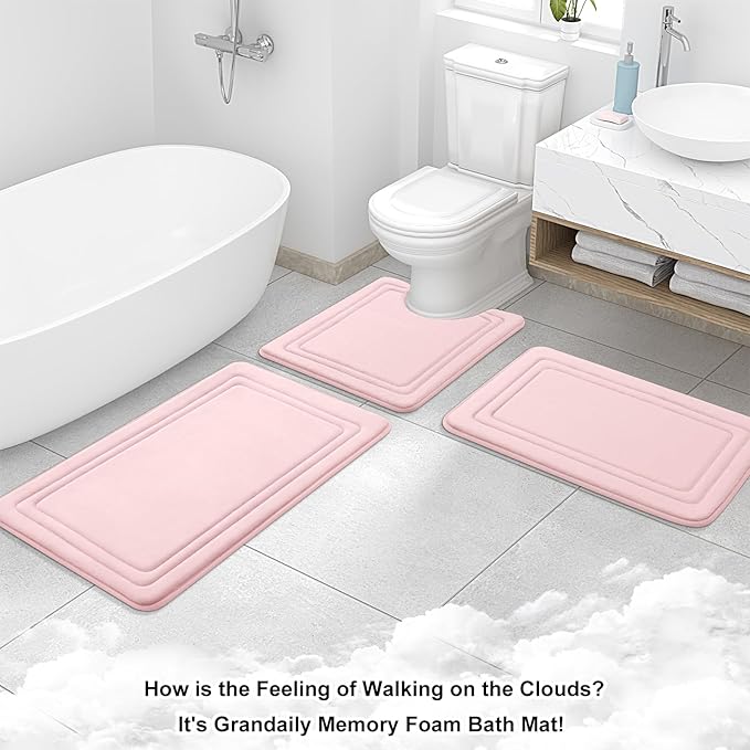 Grandaily Memory Foam Bath Mat Rug 30x20, Ultra Soft, Non-Slip and Absorbent Bathroom Rugs, Machine Wash Dry, Comfortable Bath Carpet for Bathroom Floor, Tub and Shower, Pink