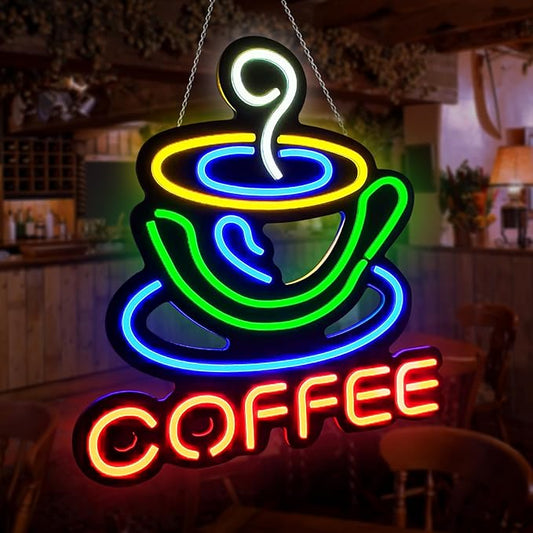 Coffee Neon Sign Led Neon Signs, Coffee Signs Led Dimmable Brightness USB Powered Cafe Neon Light Sign Wall Decor For Cafe Shop, Coffee Station,Coffee Bar,14.9 * 14.9 Inch