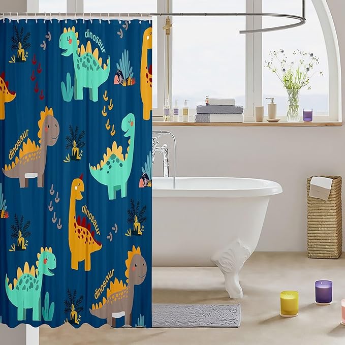 Feelyou Dinosaur Bathroom Shower Curtain Set Cute Dinosaur Bath Curtain Cartoon Dinosaur Shower Curtain Kids Toddler Boys Girls Kids Dinosaur Kids Bathroom Accessories 72"x84"
