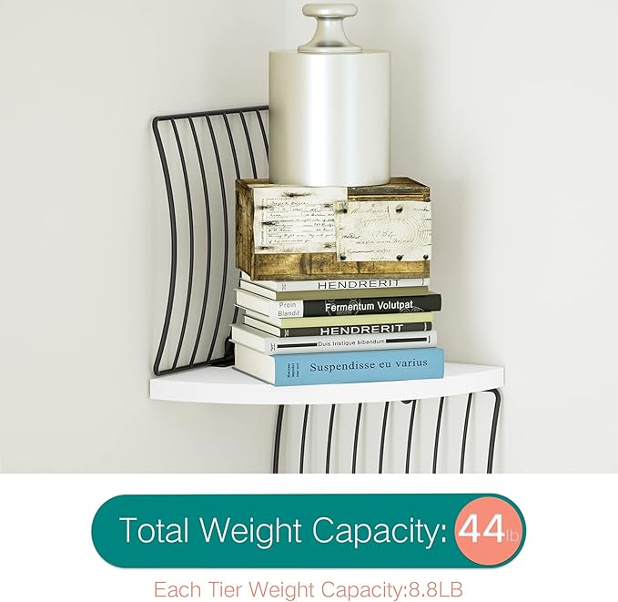 Love-KANKEI Corner Shelf Wall Mount of 5 Tier Rustic Wood Floating Shelves for Bedroom Wall Shelves Living Room Bathroom Kitchen Office and More Rustic White