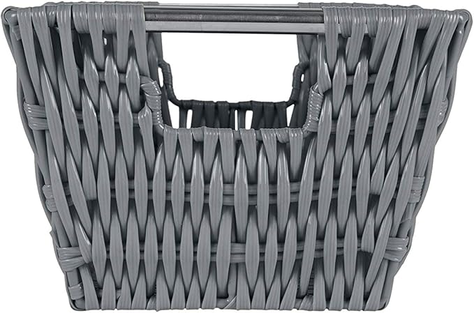 Simplify Small Shelf Rattan Storage Basket | 11.5"x 6.5"x 4.5" | Iron Wire Construction | Carry Handles | Ideal for Home | Dorm | Office | Home Organization | Charcoal
