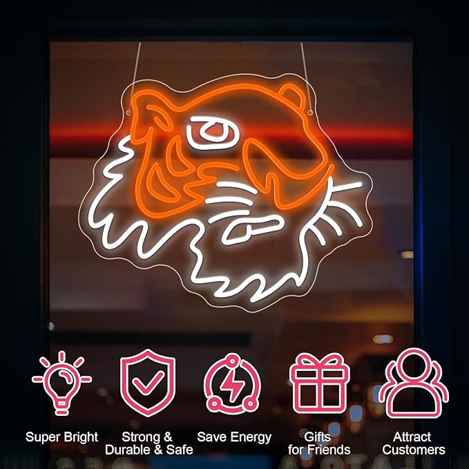 Tiger Neon Sign Dimmable LED Animal Signs for Wall Decor, USB Powered Cool Tiger Led Signs for Beer Bar Club Animal Birthday Party Office Hotel Cafe Man Cave Bedroom Art Wall Decor