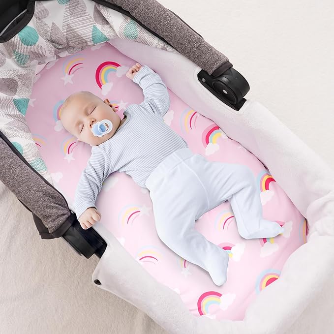 david's kids 3 Pack Bassinet Sheets, Ultra Soft Breathable Comfortable Baby Sheet Set for Boys Girls Neutral, Univeral Fit for Most Cradle and Bassinet Mattress, Rainbow