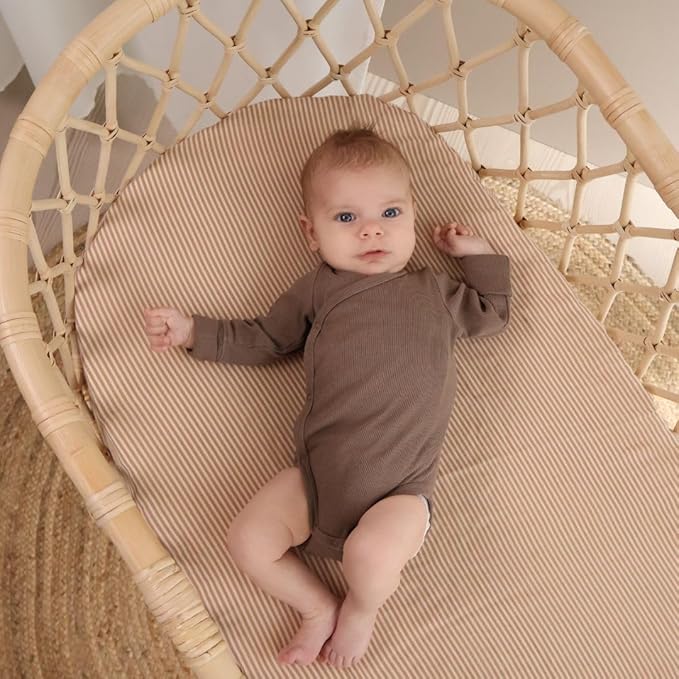 Denmark - Super Soft Muslin Mini Crib Sheets - 24'' x 38'' - 100% Organic Baby Crib Sheets for Boys and Girls (Natural Stripe)