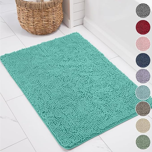 KANGAROO Bathroom Rugs, Chenille Soft Absorbent Bath Rug, Shaggy Shower Mat, Quick Dry Machine Wash Bathmat, Plush Carpet Mats for Tub, Bathtub and Room Home Decor Accessories, 24x17, Turquoise