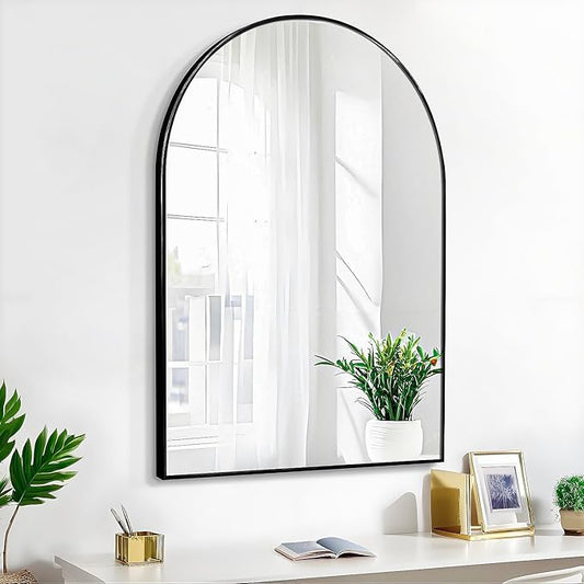 24x36 Arch Mirror Rectangle Full Length Wall Mounted Hanging or Against Wall Metal Frame Dressing Make-up Mirrors for Entryway Bedroom Bathroom Living Room 24 36 inch Black