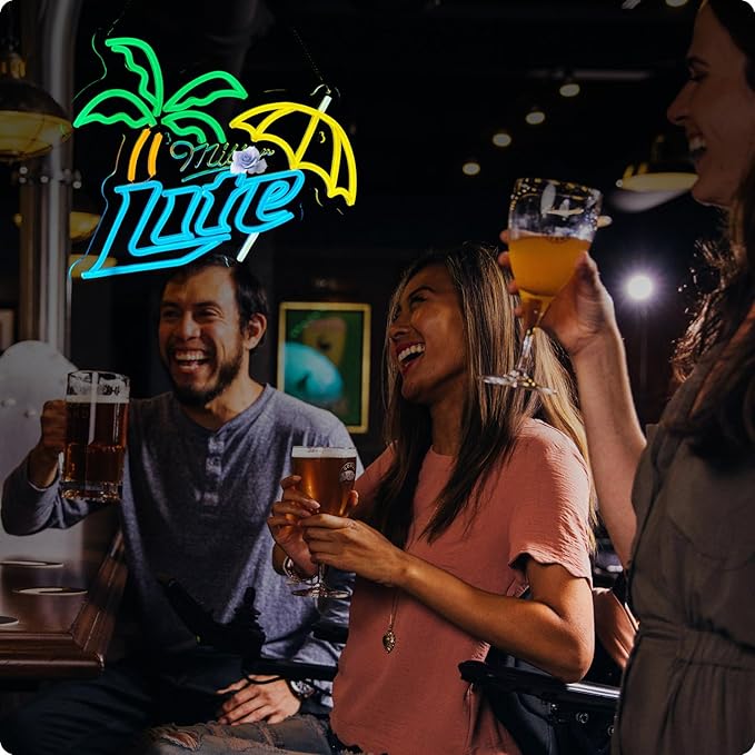 Beer M Neon Sign Beer Bar Led Light Palm Tree Neon Sign for wall decor USB Powered Dimmable Bar Wall Decor for Man Cave Home Pub Party Club Gifts (15.7x12.6 Inch)