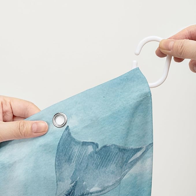 AILONEN Seahorse Shower Curtain for Bathroom,Watercolor Seahorse Bath Curtain,Blue Ocean Animal Whale Coral Fish Shower Curtain Waterproof with 12 Plastic Hooks, 60" W*72" H