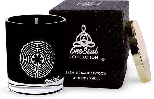 Jasmine Sandalwood Aromatherapy Candle, Earthy Scented Jar Candle, 7.6 oz, 50 Hour Burn Time
