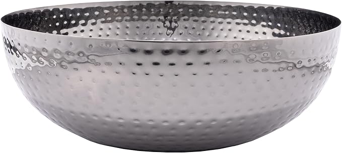 Creative Co-Op Round Hammered Metal Bowl, Oxidized Silver