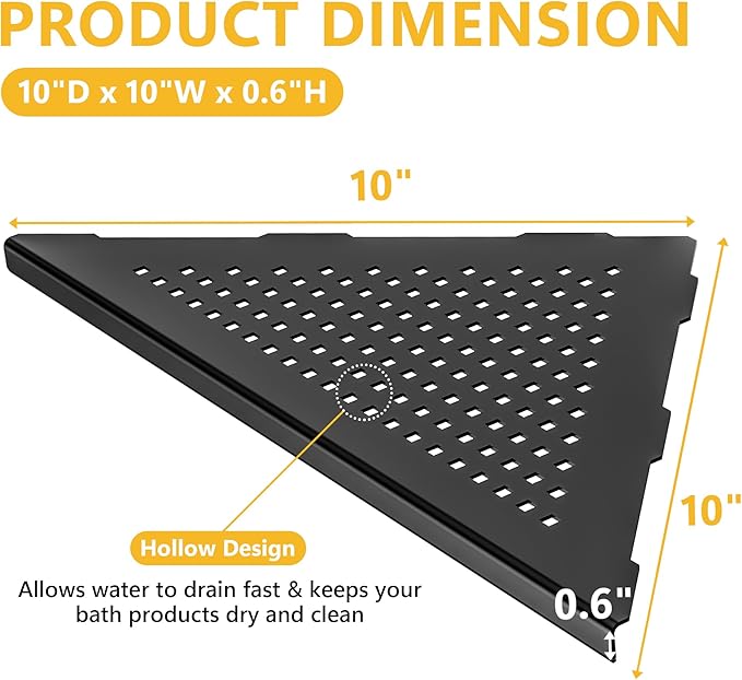 Neodrain 10 Inch Corner Matte Black Wall Shelf Set of 2, Floating Corner Shelves for Wall, 304 Stainless Steel Wall Storage Shelves for Bathroom,No Drilling