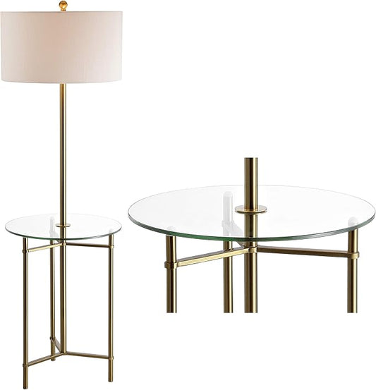 JONATHAN Y JYL3059A Charles 59" Metal/Glass LED Side Table and Floor Lamp Contemporary,Transitional for Bedrooms, Living Room, Office, Reading, Brass