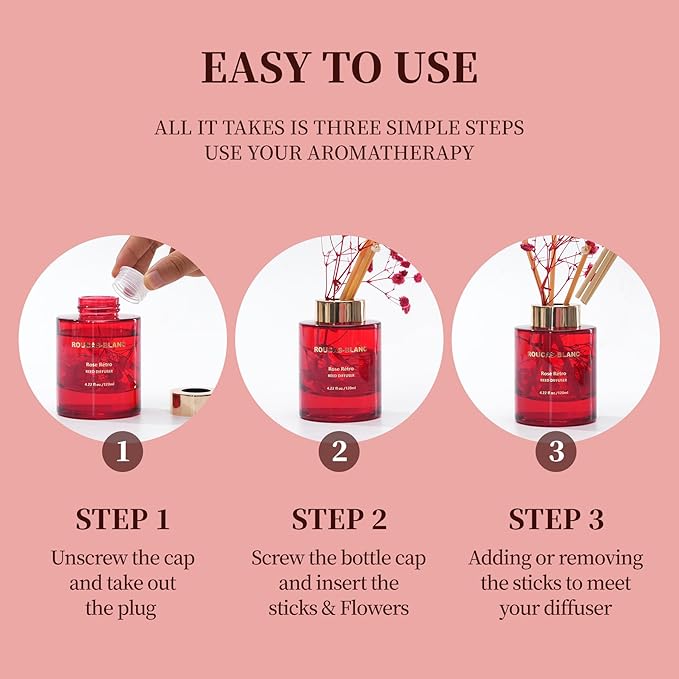 ROUCAS BLANC Reed Diffuser Set with Preserved Flowers, Rose Honey Scented Diffuser with Sticks, Room Decor & Bathroom Decor, Aromatherapy Home Fragrance Diffuser Non-Toxic Gift Set(Rose Rétro)