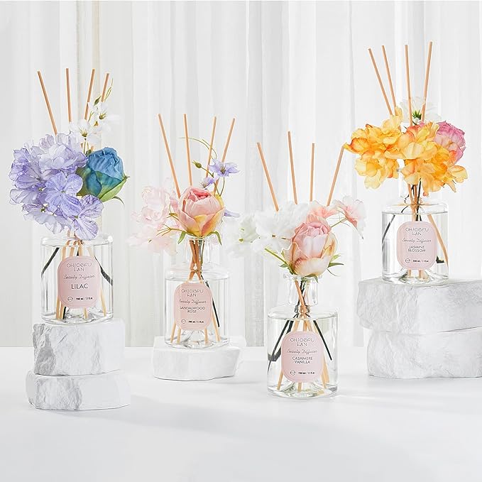 Chloefu Lan Reéd Diffuser Set 6.7oz (200ml) with 9 Sticks, Scent Diffusers for Home, Flowers Reéd Diffuser Sticks, Scentsy Home Fragrance, Scented Oils, Home & Bathroom Décor