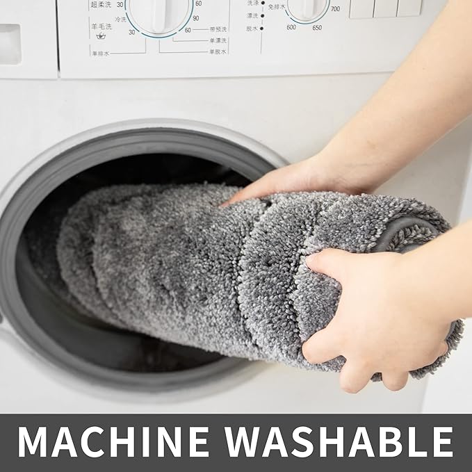 COSY HOMEER Extra Thick Bath Linen Sets Rugs for Bathroom - Anti-Slip Bath Mats Soft Plush Yarn Shaggy 100% Strong Polyester Living Room Bedroom Water Absorbent(Grey,24x36 - Inches)