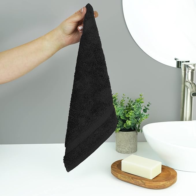 Chakir Turkish Linens |Hotel & Spa Quality 100% Cotton Premium Turkish Towels | Soft & Absorbent (12-Piece Washcloths, Black)
