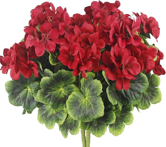 2 Pcs Artificial Geraniums for Outdoor Silk Geranium Flowers Red Artificial Geranium Bush Faux Flowers Geraniums Branch for Garden Patio Grave Cemetary Vase Table Centerpiece Indoor Decor