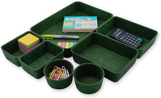 Welaxy quiet luxury Drawer organizer trays felt storage bin divider boxes office home interior cozy decor entryway catchall key holder makeup pens decluttering 7-piece gift idea (Forest Green)