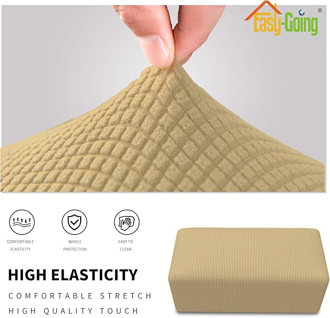 Easy-Going Stretch Ottoman Cover Folding Storage Stool Furniture Protector Soft Rectangle slipcover with Elastic Bottom(Ottoman Small,Beige)