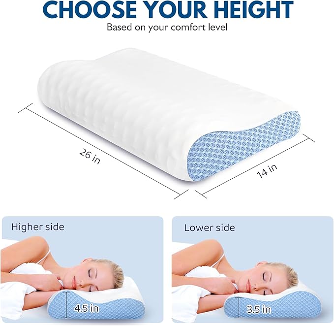 Neck Pillow Memory Foam Pillows for Sleeping Ergonomic Cervical Pillow for Neck and Shoulder Pain Relief Orthopedic Contour Bed Pillow for Side Back Stomach Sleeper