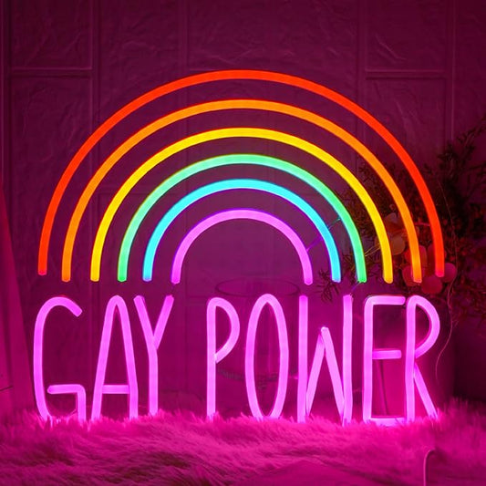 GAY POWER Neon Sign Rainbow Neon Light for Wall Decor Dimmable Pink Letter Neon Light Sign for Gay Bar PrideClassroom Decor Bedroom Living Room Club Nursery Christmas Gift