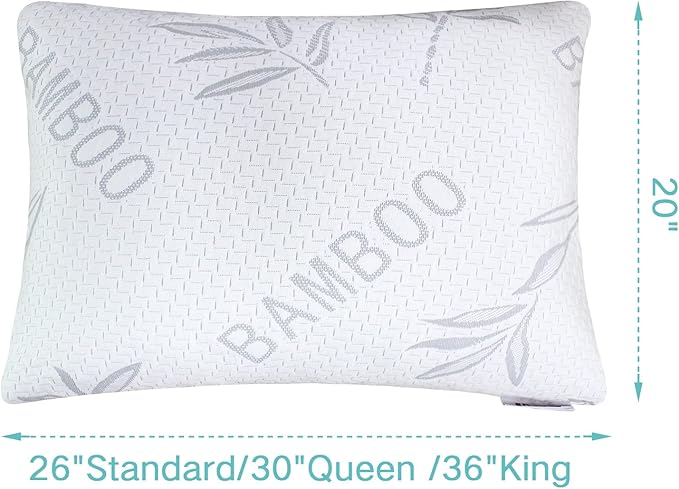 JJDANFILL Rayon Derived from Bamboo Pillow Queen Size Set of 2 - Machine Washable Bed Pillows for Sleeping for Back, Stomach and Side Sleeper - Firm Shredded Memory Foam Pillows 20 * 30in