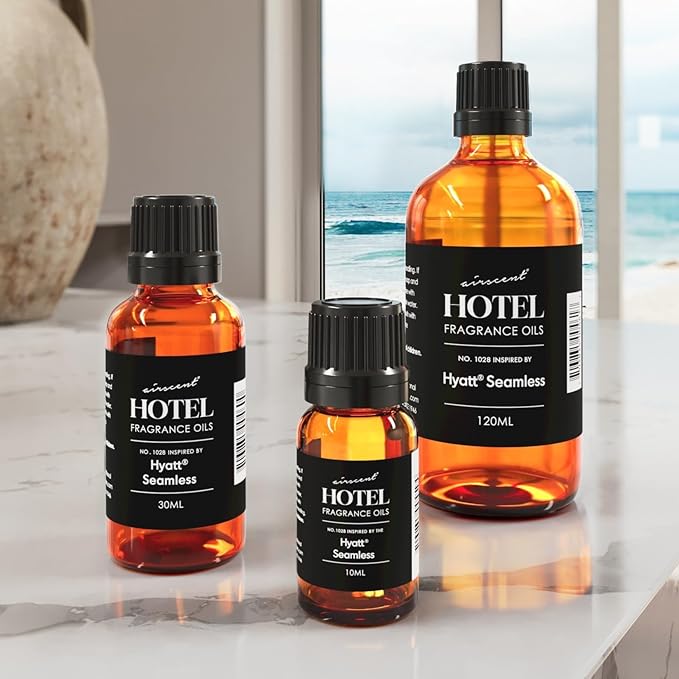 AirScent Hotel Diffuser Oil Inspired by The Hyatt Seamless Hotel Scent - Premium Fragrance Oil No. 1028 for Ultrasonic and Waterless Diffusers and Crafting - 120 mL, 4 fl oz Glass Bottle with Dropper