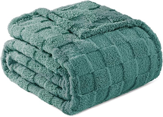 Exclusivo Mezcla Fleece Throw Blanket for Couch,Super Soft and Warm Lightweight Checkered Pattern Blankets for All Seasons,50x60 Inches, Celadon