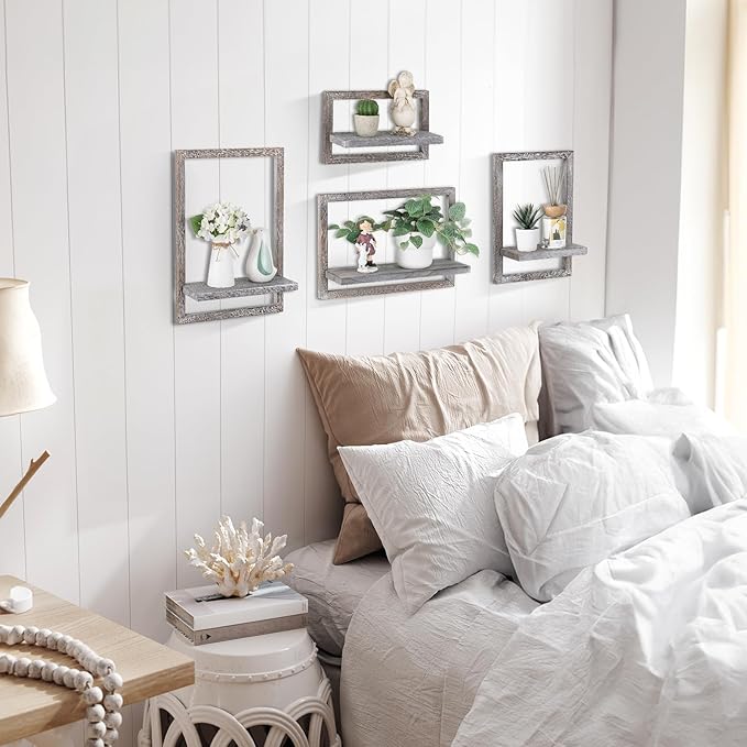 Rustic Floating Shelves for Wall - Wood Wall Shelves for Farmhouse Decor - Distressed Decorative Small Shelf Storage for Bedroom Living Room