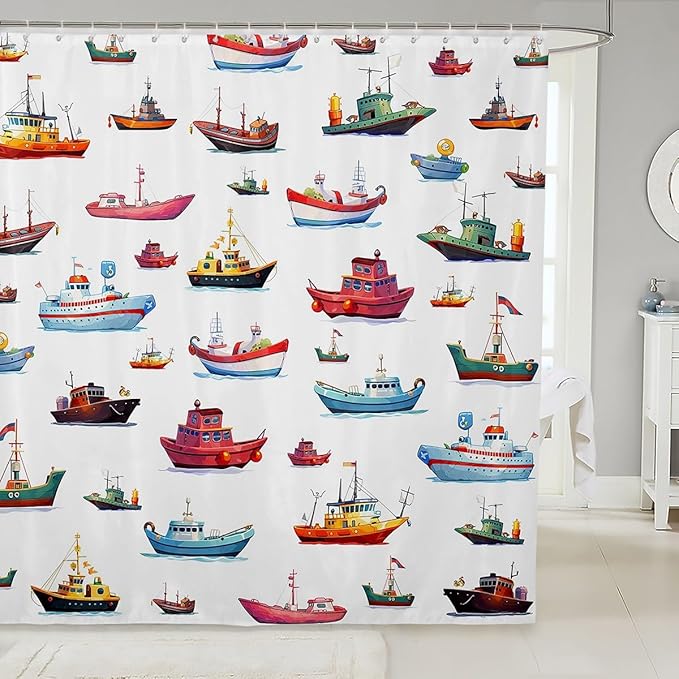 Feelyou Sailboat Shower Curtain 72"x78" Kids Nautical Decor Bathroom Shower Curtain Set for Boys Girls Teens Ocean Marine Themed Bath Curtain Sea Adventure Bathroom Accessories