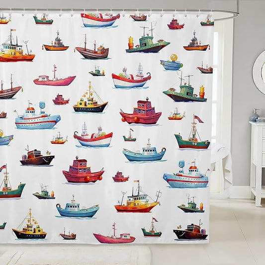 Feelyou Sailboat Shower Curtain 72"x84" Kids Nautical Decor Bathroom Shower Curtain Set for Boys Girls Teens Ocean Marine Themed Bath Curtain Sea Adventure Bathroom Accessories