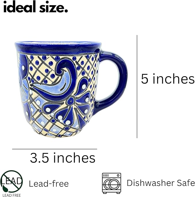 Talavera Mug - Hand Painted Mexican Coffee Mug - Authentic Mexican Decor - Blue and White - Taza Mexicana Azul Blanco