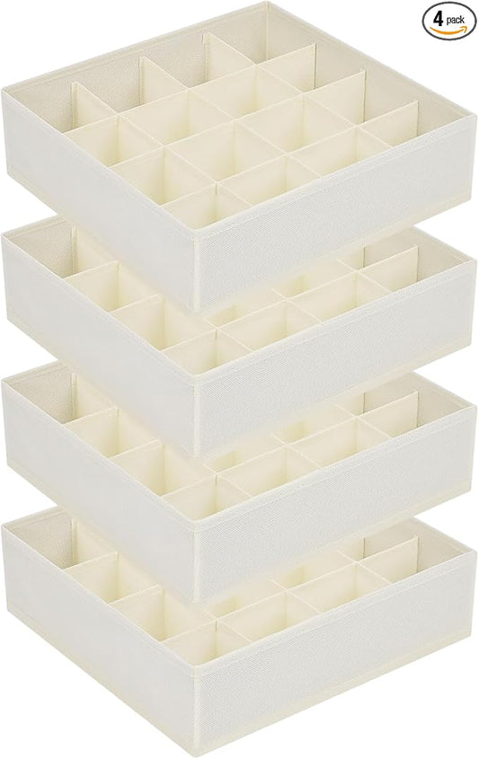 Joyoldelf Sock Drawer Organizer Divider Underwear Organizer 16-cell Fabric Dresser Drawer Organizers Storage Boxes for Socks Lingerie, Handkerchiefs, Ties 4 Pack (Beige)