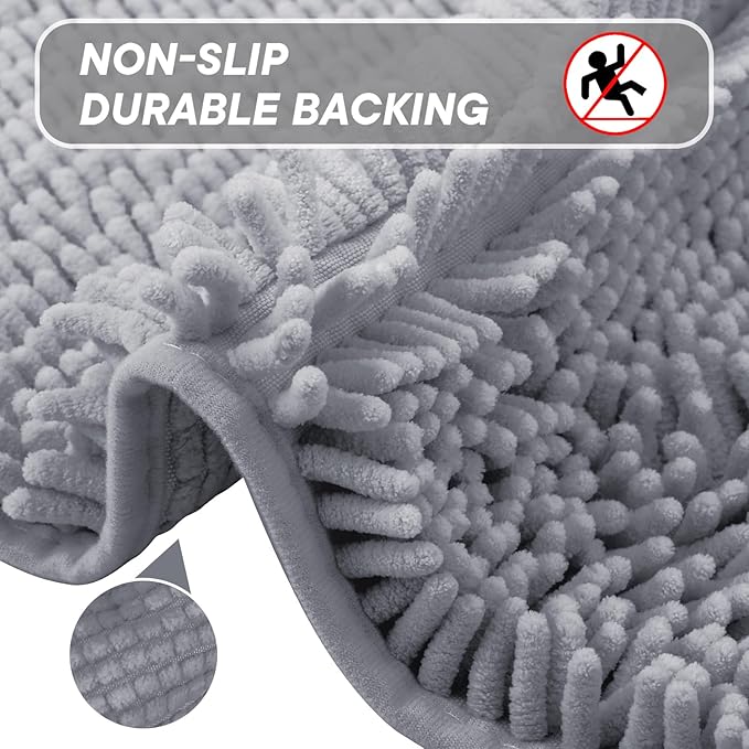 Bathroom Rugs 2 Pieces Chenille Bath Rug Mat, Extra Thick and Soft Absorbent Bath Rugs, Machine Washable, Non-Slip Plush Bath Mats for Tub, Shower, and, (Dark Gray, 32"x20"+U Shape 20"x20")