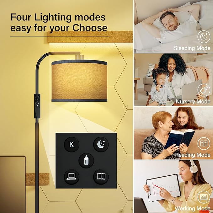 BoostArea Dimmable Floor Lamp for Living Room,Arc Sofa Lamps with Remote Control,Stepless Dimmable & Colors Temperature 2700k-6500k,67 in,Tall Modern Standing Lamp for Bedroom Study Room Office,Grey
