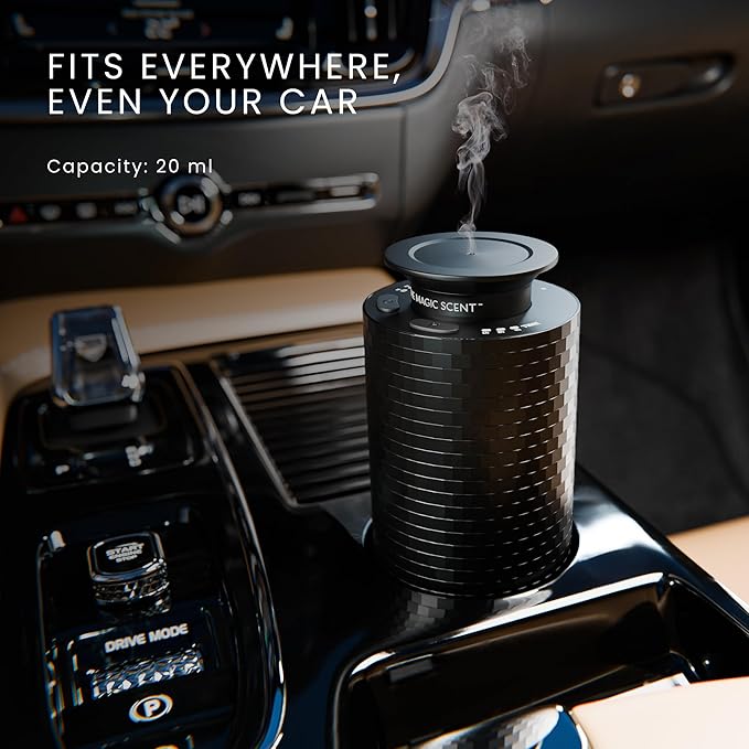 Mini USB Car Diffuser - Waterless Scent Machine for Home & On-The-Go - Intensity Control & Timer - Waterless Oil Diffuser - Rechargeable Car Air Freshener Diffuser up to 400 sq. ft.
