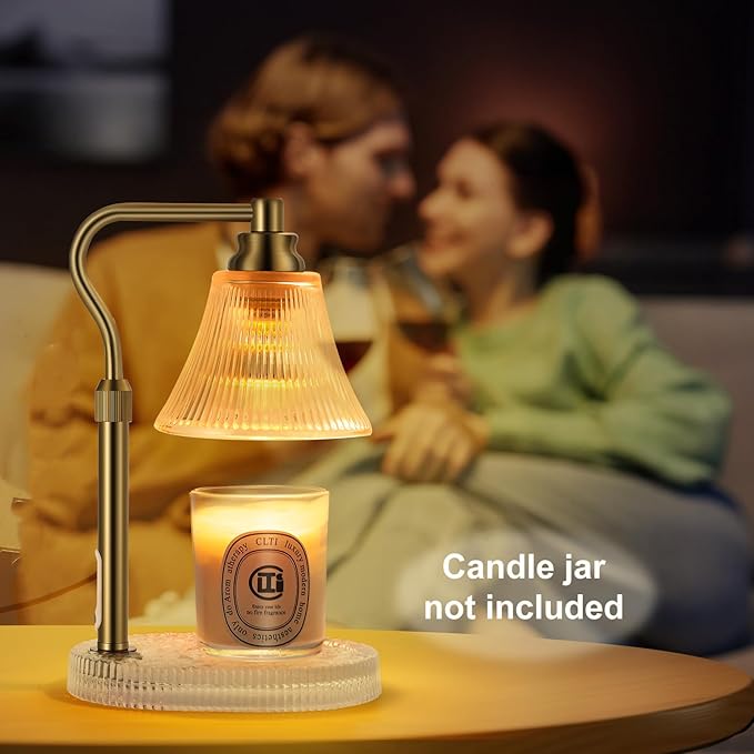 Lamp Candle Warmer for Jar Candles,Flower Candle Warmer Lamp with Timer Dimmer,Glass Base Adjustable Height Candle Warmer Lamp,Gold Electric Candle Warmer for Scented Wax Jar Candles,Glass Lampshade