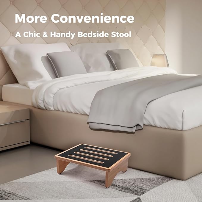 StrongTek 5" High Wooden Bed Step Stool for Adults, Sturdy Bedside & Shower Steps, 440lb Capacity, Versatile Mobility Aid for Seniors, Kitchen Use, Surgery Recovery, Anti-Slip, Portable Design