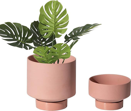 UBEE Ceramic Plant Pots for Plants Indoor Flower Planter 5.43 Inches and 4.61 Inches Succulents Basket with Drainage Hole Saucer Set of 2, Terracotta