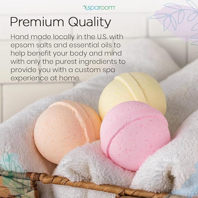 SpaRoom Soothe and Relax Handmade Natural Essential Oil Aromatherapy Bath Bombs, Set of 3, Orange, Lemongrass and Grapefruit