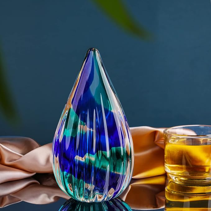 Hand-Blown Glass Sculpture - Murano-Style Glass Statue and Figurine - Wonderful Gift, Green-Blue