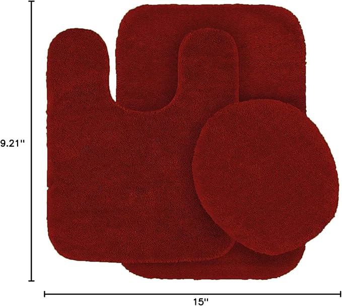 Mk Home Collection 3 Piece Bathroom Rug Set Bath Rug, Contour Mat & Lid Cover Non-Slip with Rubber Backing Solid Red New