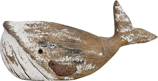 Linfevisi Wooden Whale Decor Tabletop Nautical Decor Solid Wood Whales Statue Sculpture Standing Coastal Decor Beach Figurines for Home Sea Decor for Bathroom Ocean Theme House Decor 4.9 Inches Tall