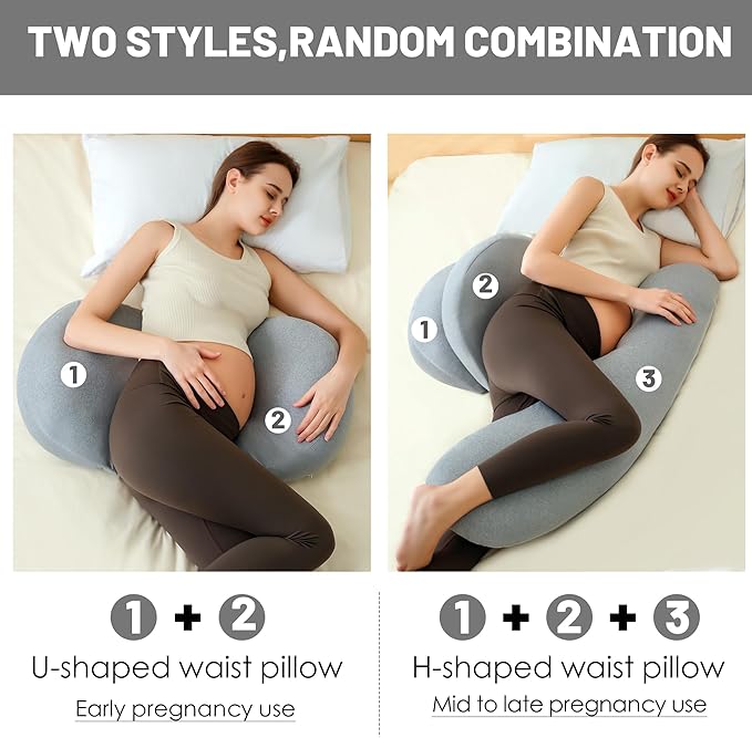Pregnancy Pillow - Maternity Pillow for Pregnant Women, Pregnancy Body Pillow with Adjustable and Removable Cooling Cover, Support for Back, Legs, and Belly of Pregnant Women