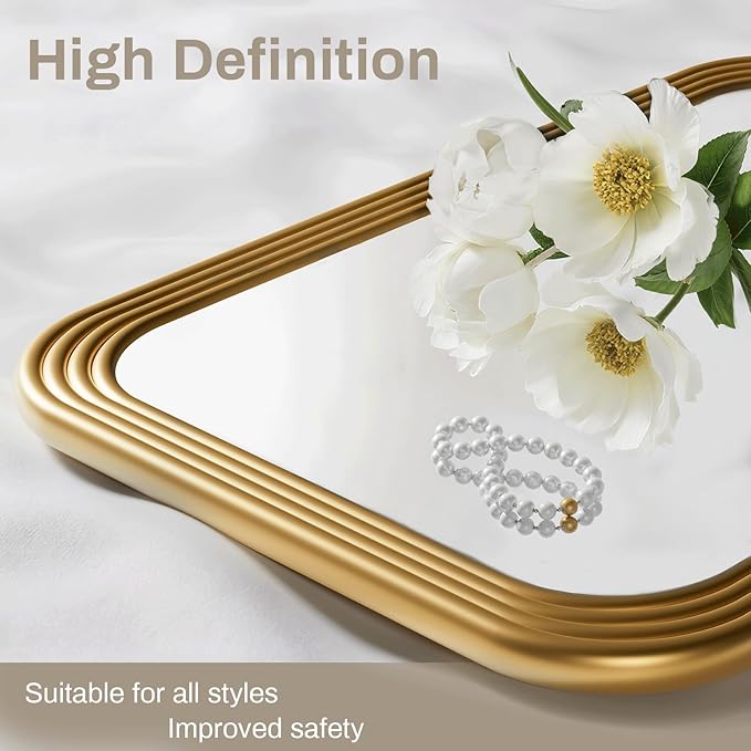 40x28 Inch Rectangle Wall Mirror with Wood Frame,Glod Rounded Corners,Wall Mounted for Bathroom Vanity,Living Room,Bedroom,Entryway