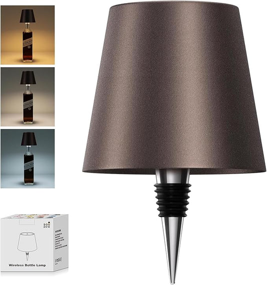 Wireless Bottle Lamp, 2025 New 3 Color Rechargeable Wine Bottle Lights for Bars Restaurants (Brown, 1PC)